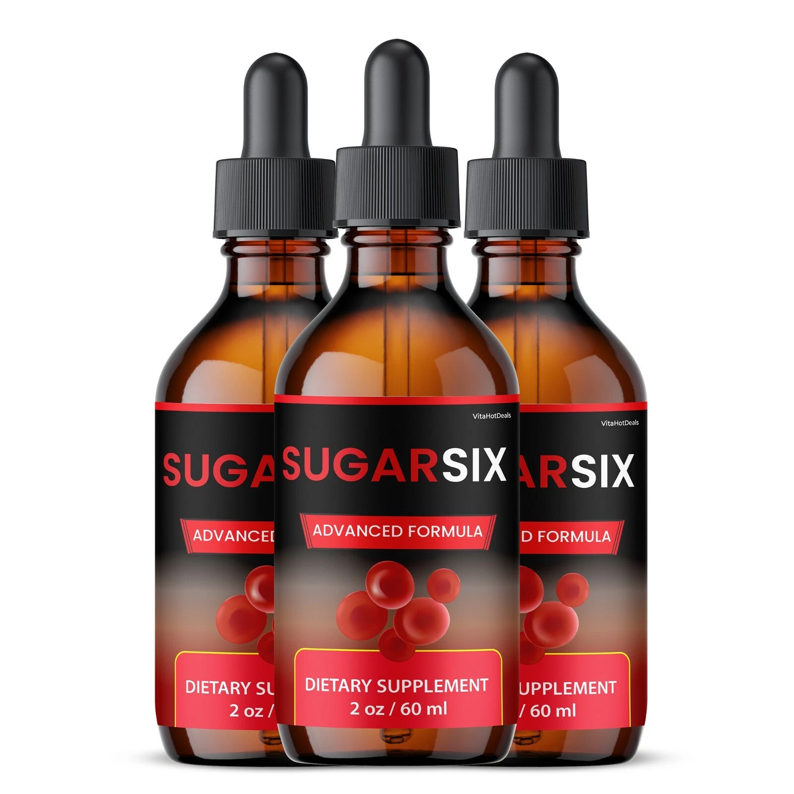 Sugar Six Drops, Max Strength Herbal Supplement for Blood Health (3 Pack)