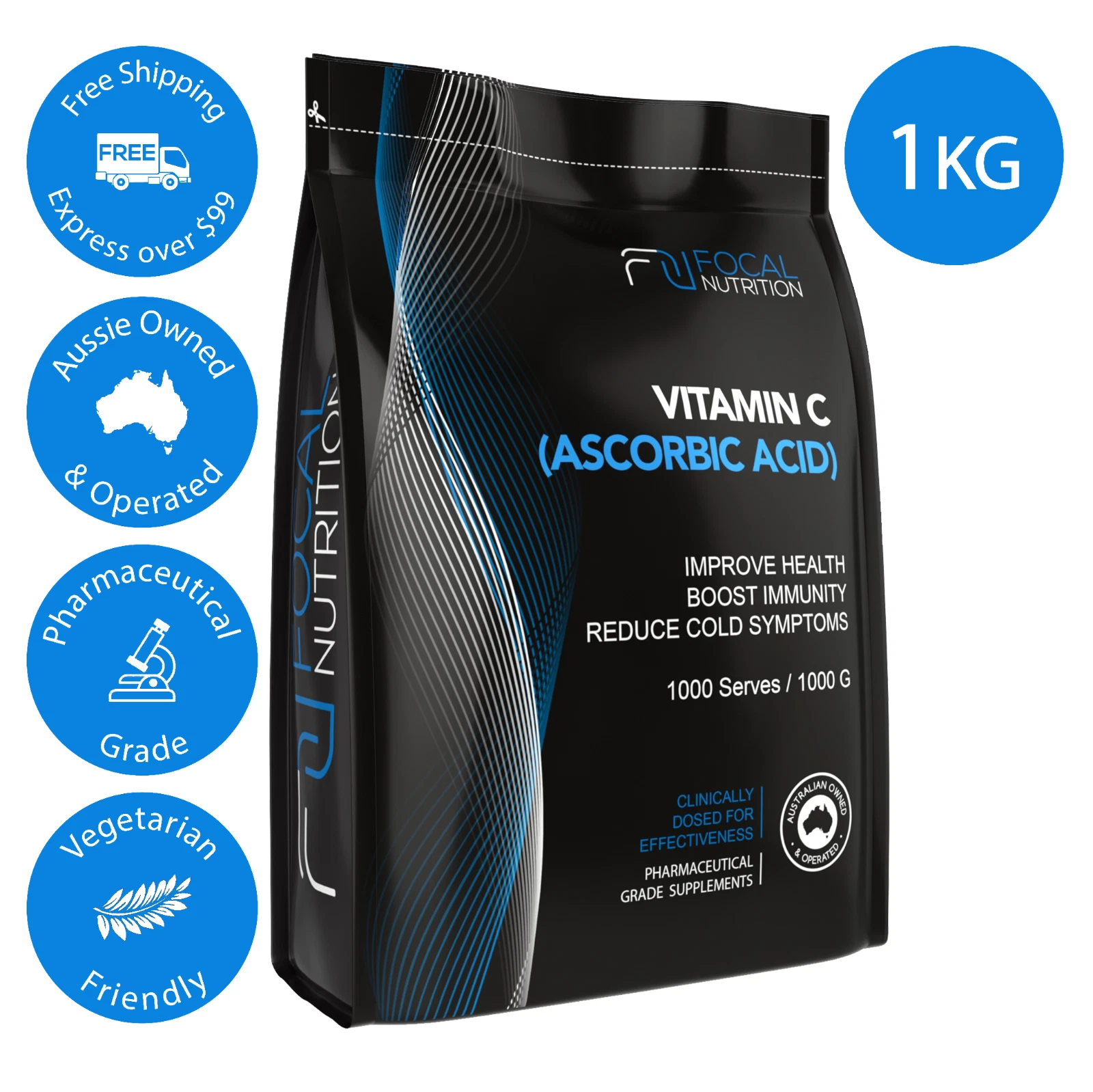 FOCAL NUTRITION Pure Vitamin C (Ascorbic acid) powder *Pharmaceutical grade*