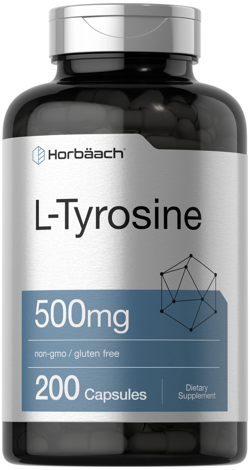 L-Tyrosine 500mg | 200 Capsules | Non GMO, Gluten Free Supplement | by Horbaach