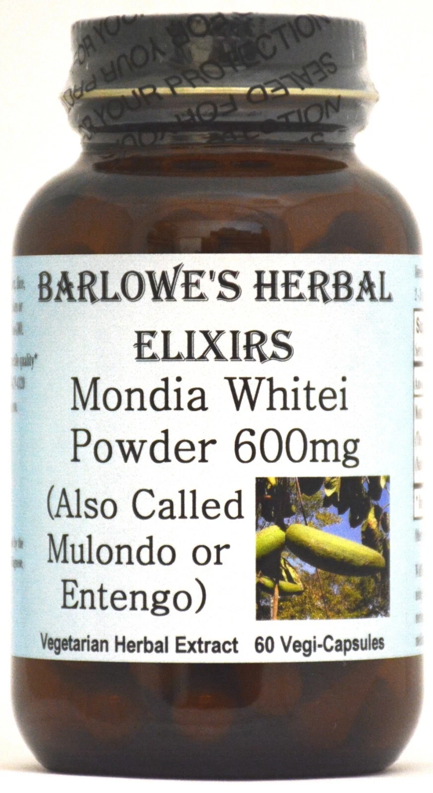 Mondia Whitei Powder | 600 mg Per Capsule | 60 Vegi-Caps | Glass Bottle