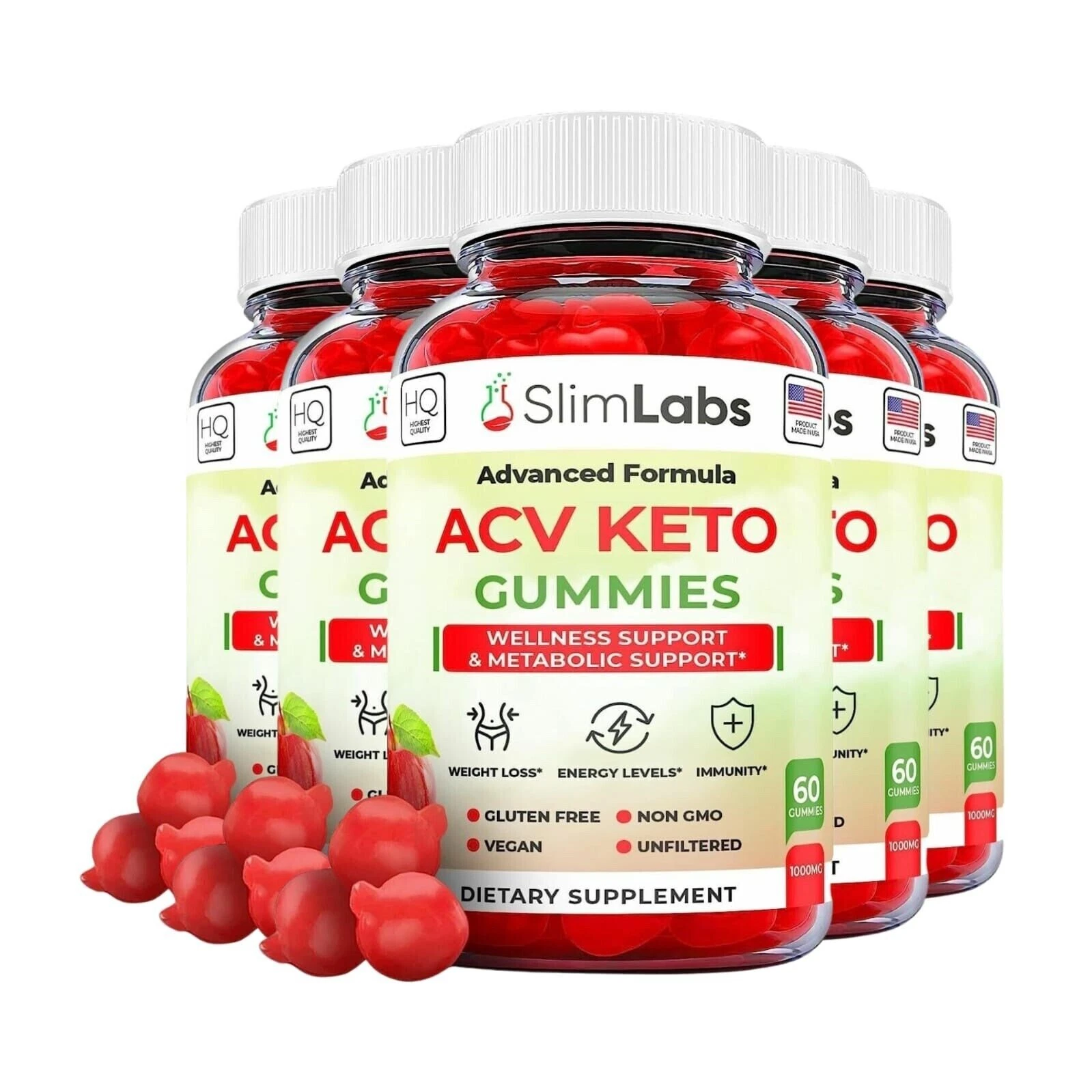 5-Pack SlimLabs ACV Keto Gummies- Slim Labs Gummies for Weight Loss -300 Gummies