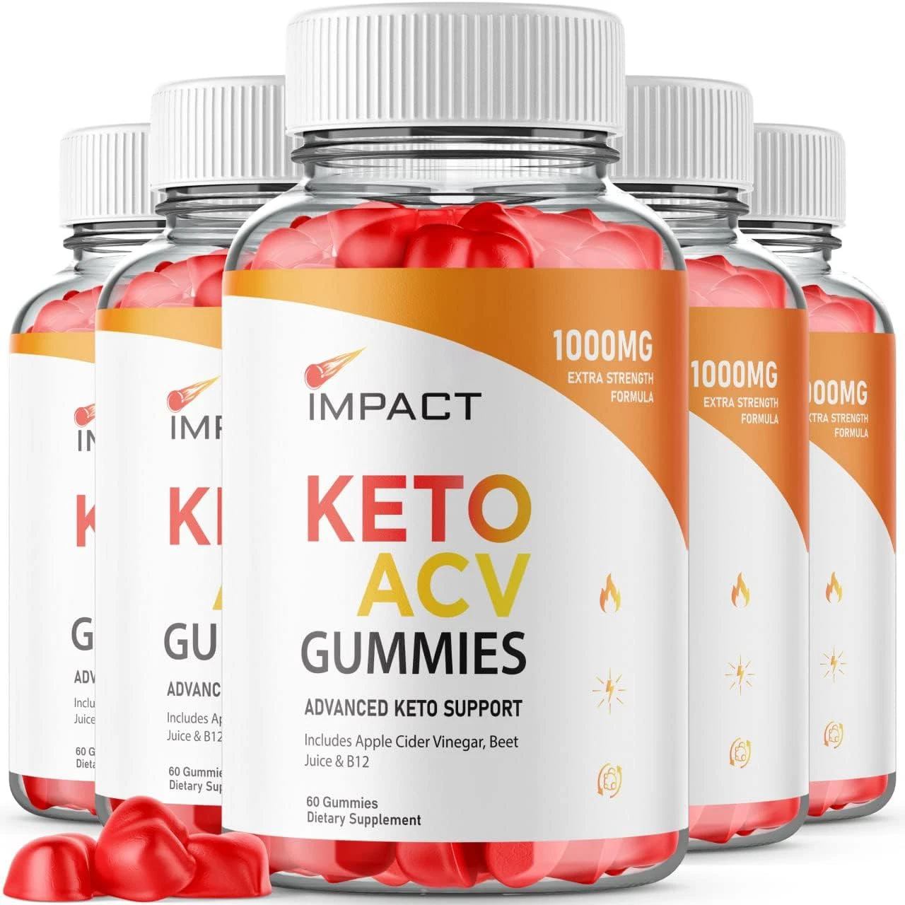 5 Pack- Impact Keto ACV Gummies, Weight Loss Supplement-300 Gummies