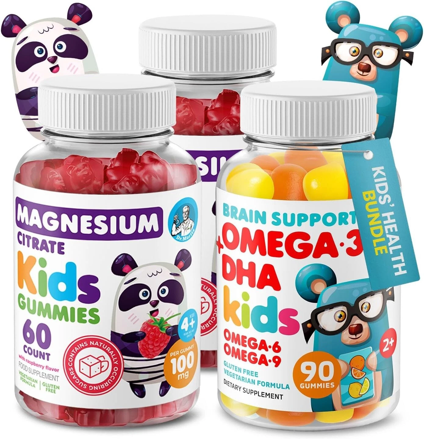 Kids Magnesium and Kids Omega 3 Gummies Bundle - Includes Low Sugar Calm
