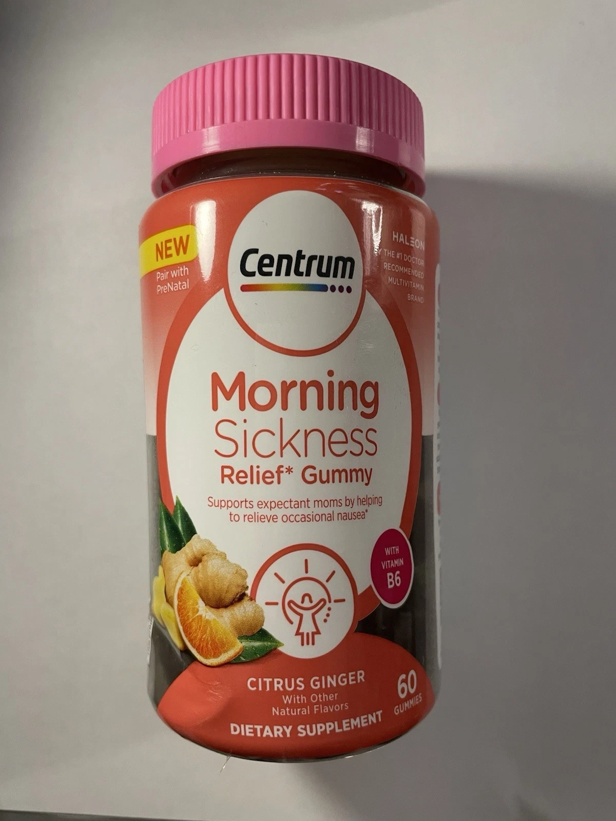 Centrum Prenatal Morning Sickness Relief Gummies 60ct Bottle Citrus Ginger 04/26