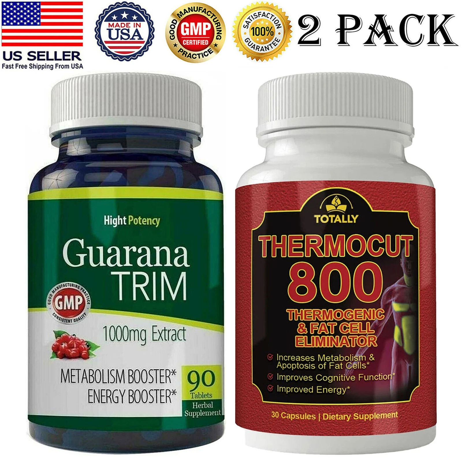 Guarana Trim Seed Extract Pills Thermogenic Thermocut 800 Weight Loss Caps 2 PK