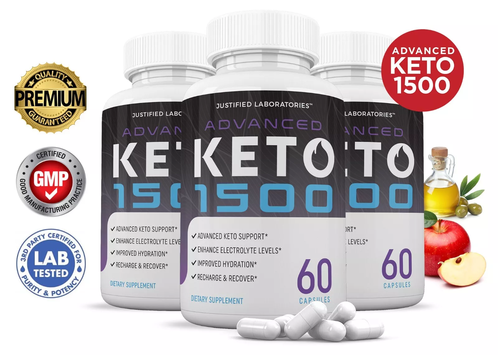 Advanced Keto 1500 Keto ACV Pills 1275MG New Improved Formula 3 Pack