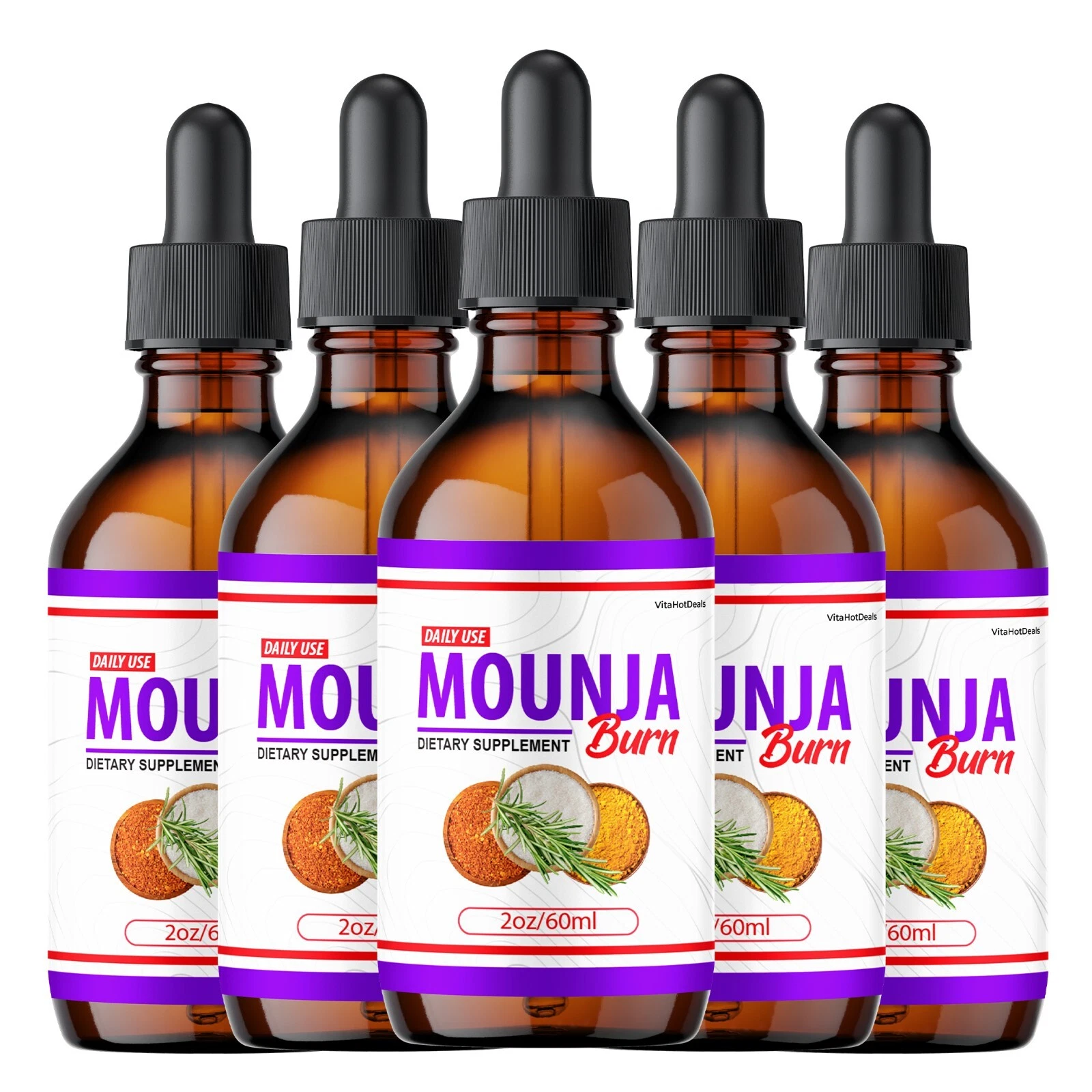 Mounja Burn Drops for Overall Wellness & Energy Supplement 60 ML (5 Pack)