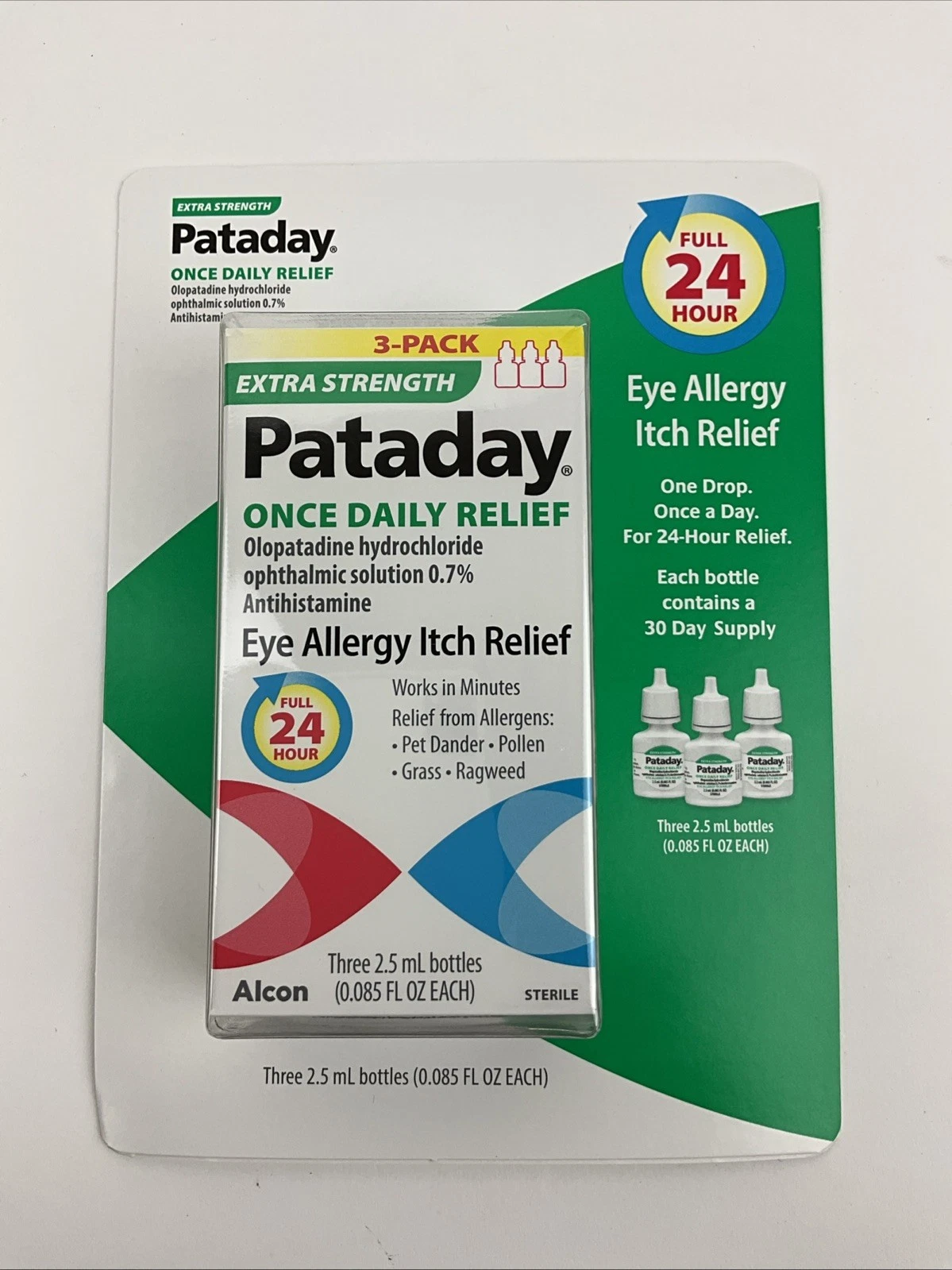 3 Pack Pataday Extra Strength Eye Allergy Itch Relief Drops 2.5mL each EXP 8/26