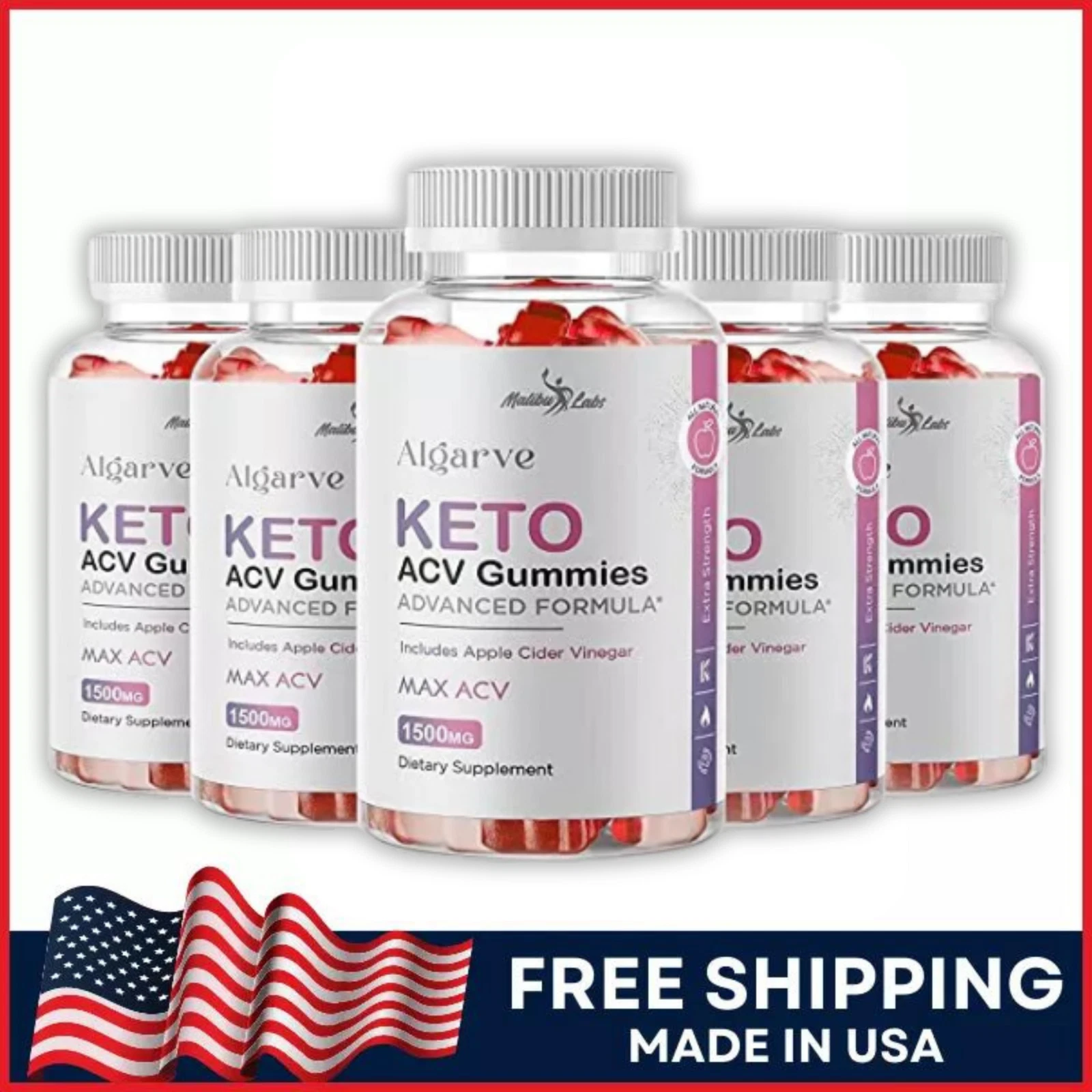 Malibu Labs Algarve Keto ACV Gummies, Apple Cider Vinegar Ketosis 1500mg (5Pack)