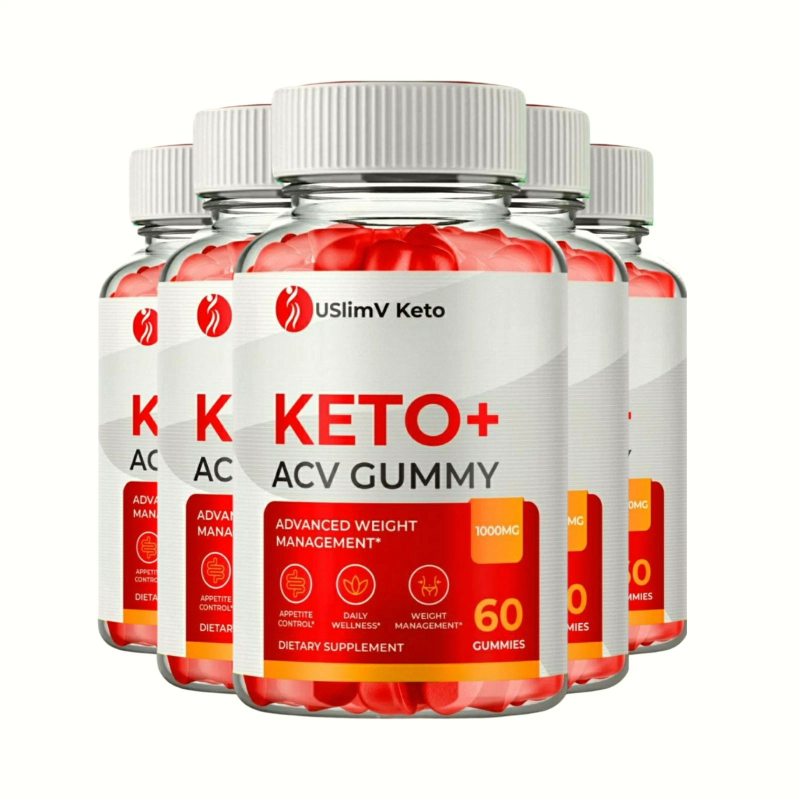 5-Pack USlimV Keto ACV Gummies, USlim V Weight Loss Supplement - 300 Gummies