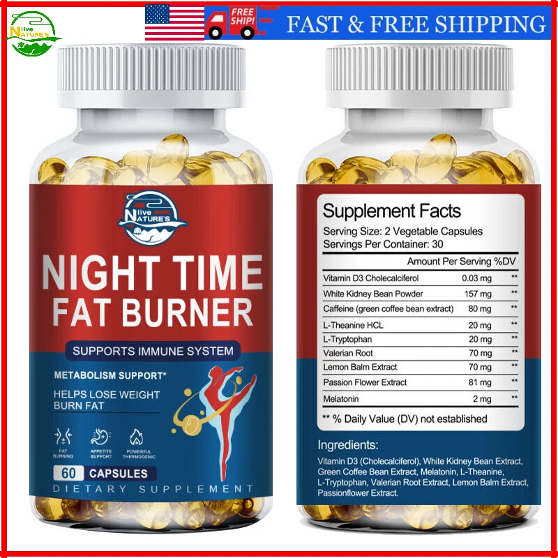 Night Time Fat Burner Weight Loss Capsules for Men & Women Appetite Suppressant