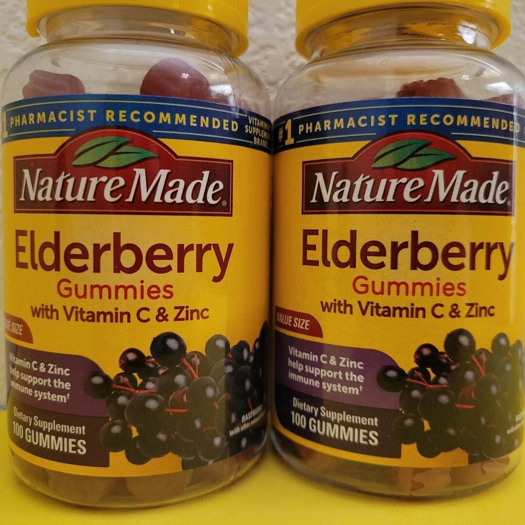 Nature Made Elderberry W/ Vitamin C & Zinc 100 Gummies Each 2 Pack NEW