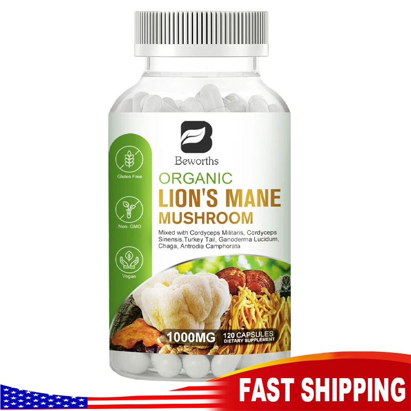1000Mg Organic Lions Mane Mushroom Nootropic Brain Memory Focus Immune Support