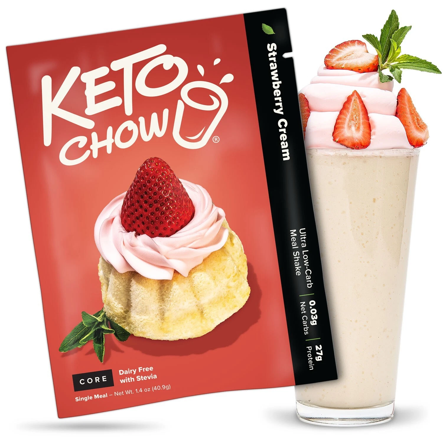 Keto Chow CORE Strawberry Cream with Stevia Ultra Low-Carb Meal Shake
