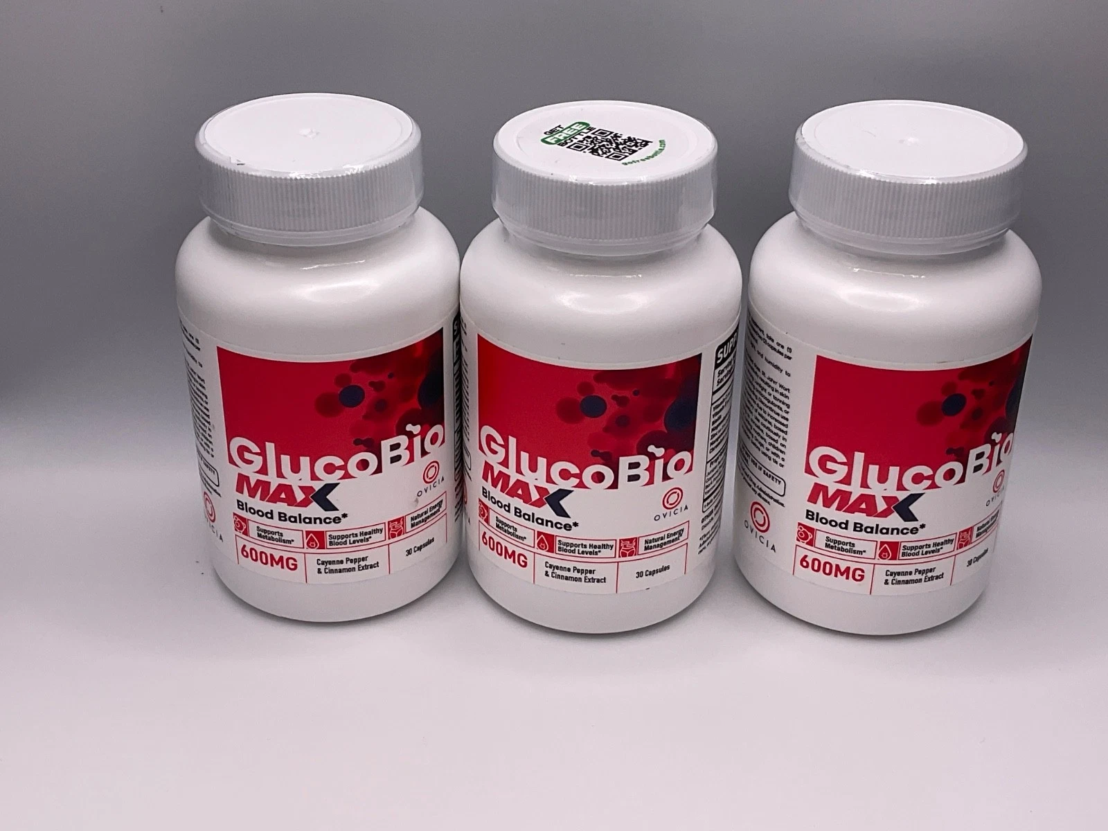 Bundle of 3: GlucoBio Max Blood Balance 600 mg 30 capsules each bottle - Sealed