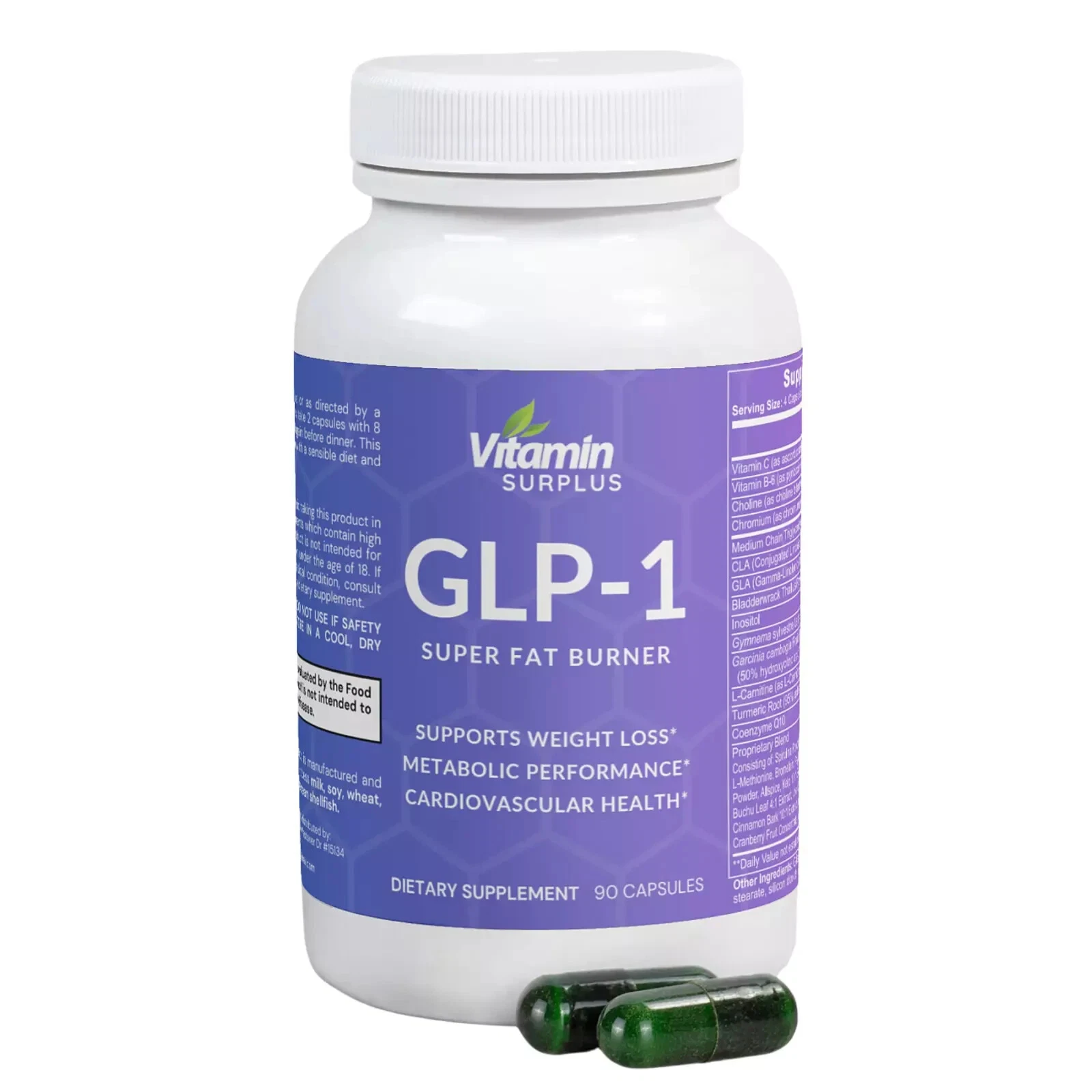 GLP-1 Weight Loss Fat Burner - 90 Capsules - Choline, Chromium, MCT, (Pack of 3)