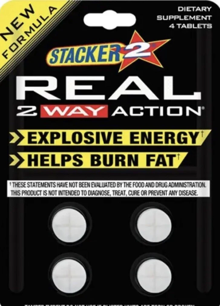 Stacker REAL 2 Way Action - 2 Pack - 8 Pills Energy Burn Fat Weight Loss Focus