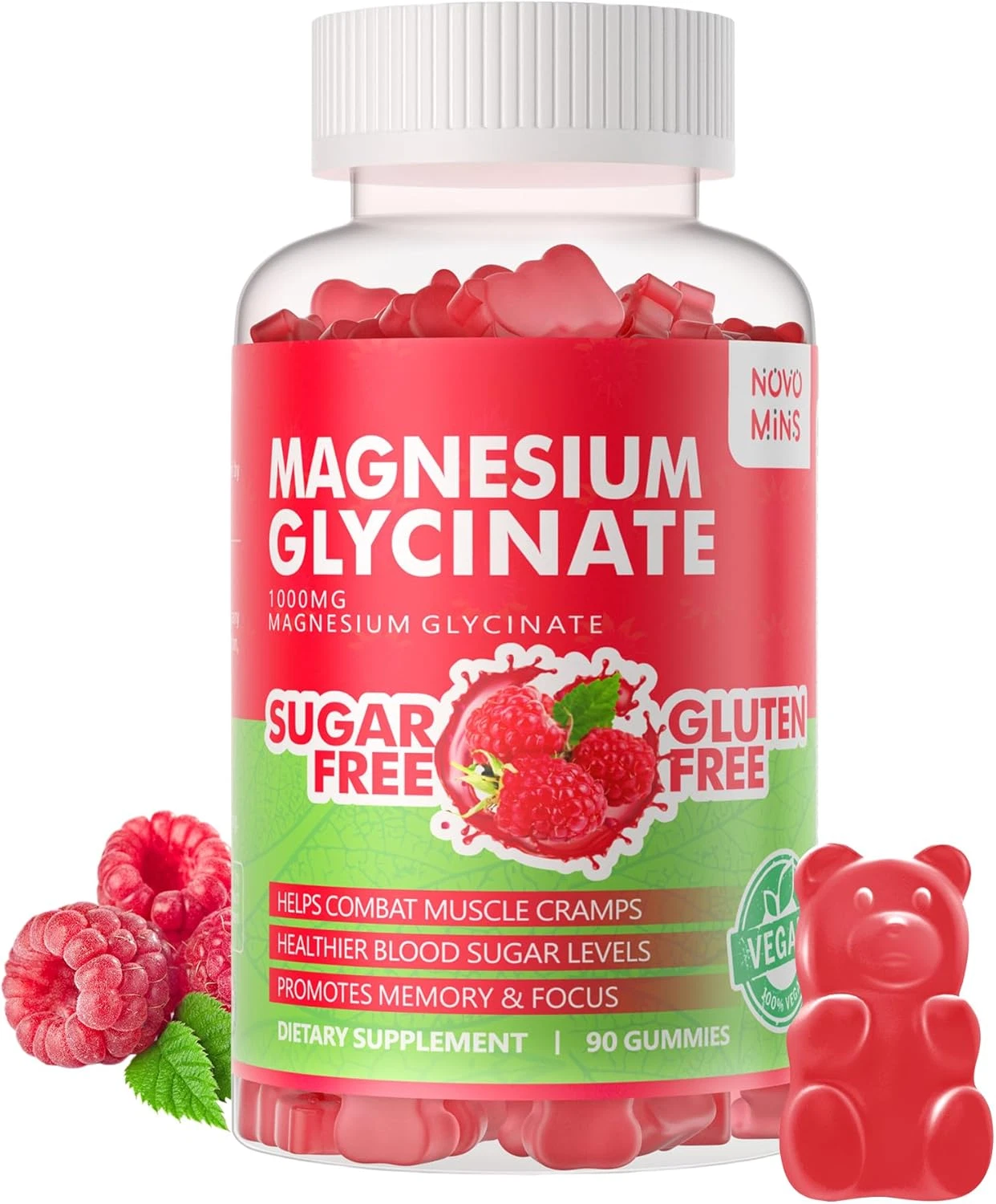 90 CT Magnesium Glycinate Gummies 1000Mg - Sugar Free Magnesium Potassium Supple