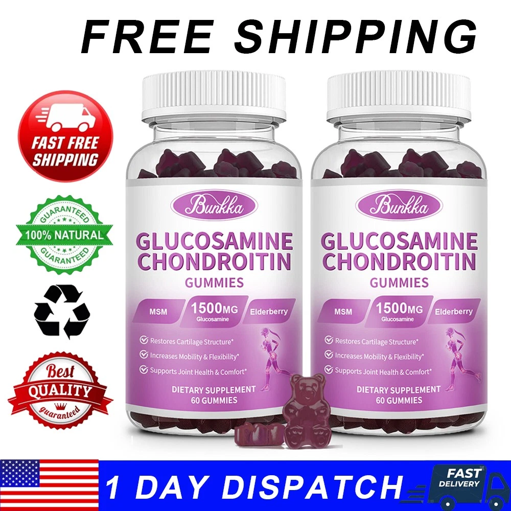 2 Pack 1500mg Glucosamine Chondroitin Gummies MSM Triple Strength Joint Support