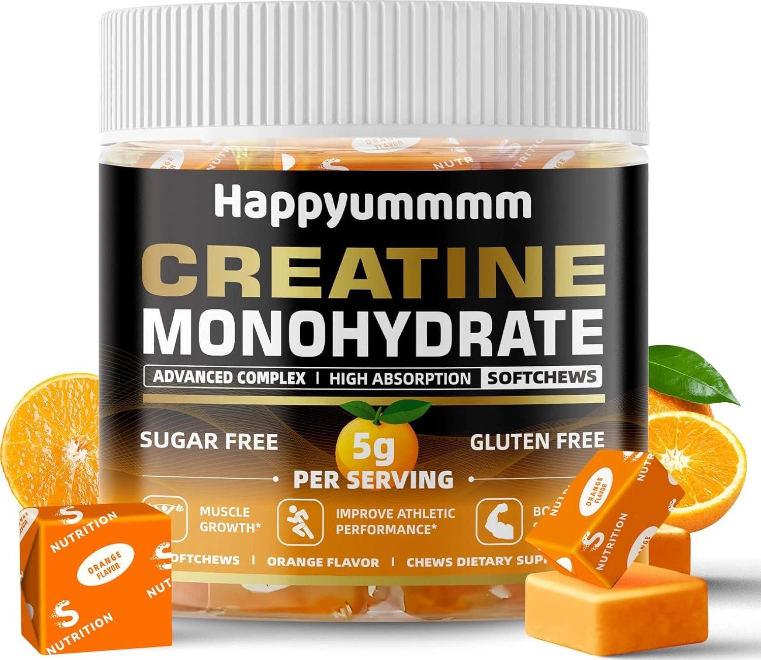 Creatine Monohydrate Soft Chews 5g for Men and Women, Preworkout Gummy with for