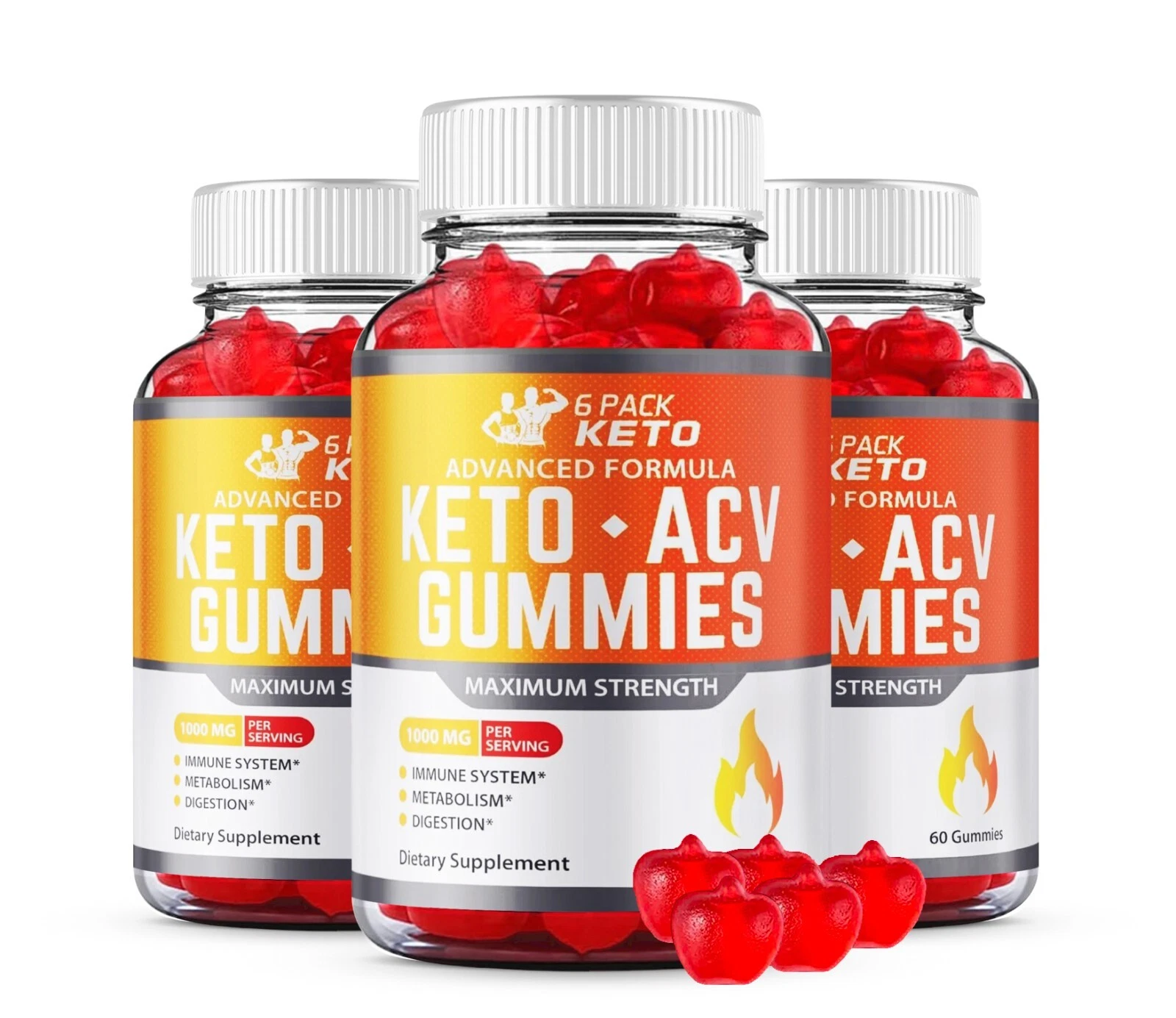 6Pack Keto ACV Gummies Gluten-Free Dietary Supplements (180 Gummies) 3-Pack