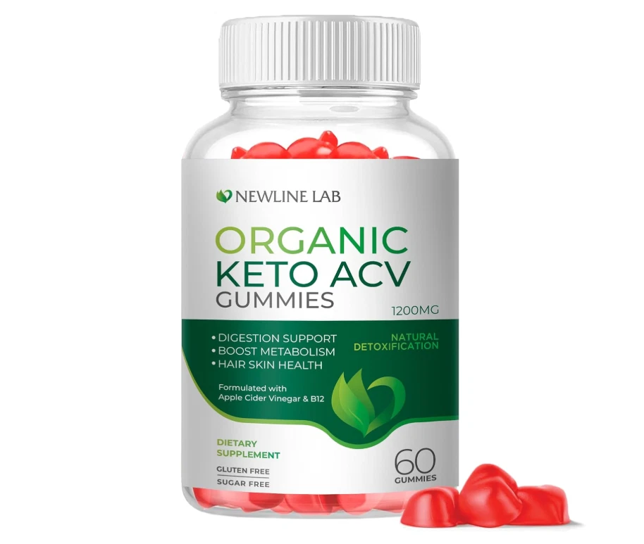 Organic Keto ACV Gummies 1200mg Apple Cider Vinegar & B12 Newline Lab 60pcs