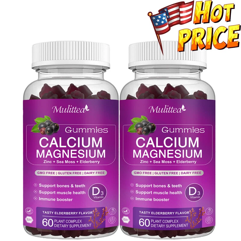 2 Bottles Zinc Calcium Magnesium & Vitamin D Complex Gummies Support Bone Health