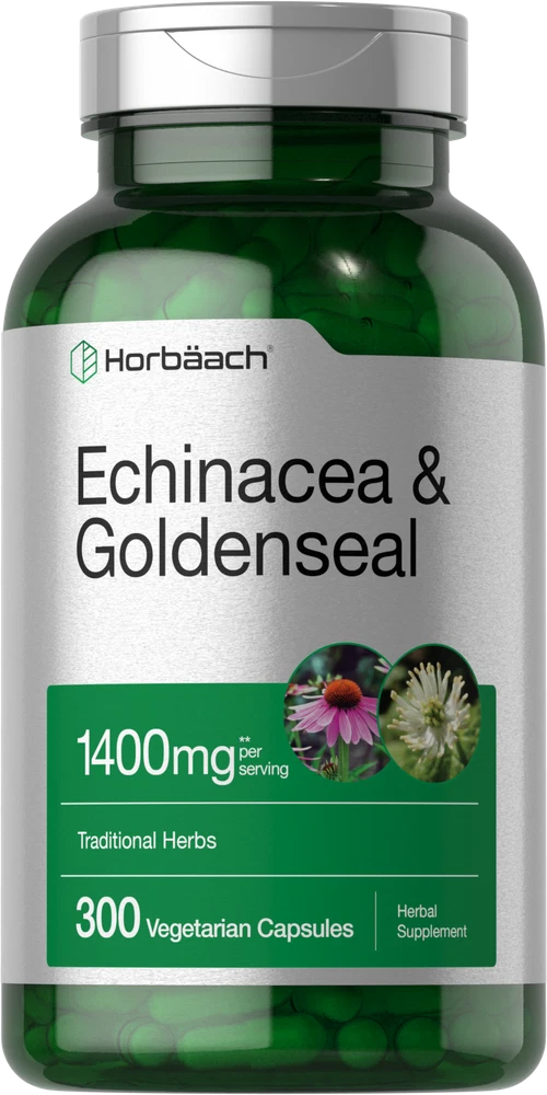 Echinacea Goldenseal Capsules 1400mg | 300 ct | Vegetarian, Non-GMO | Horbaach