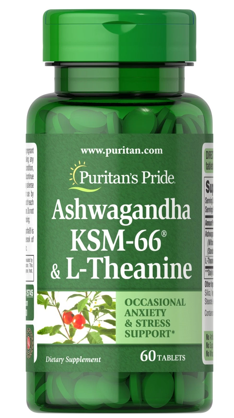 Puritan's Pride Ashwagandha KSM-66 & L-Theanine-60 Tablets