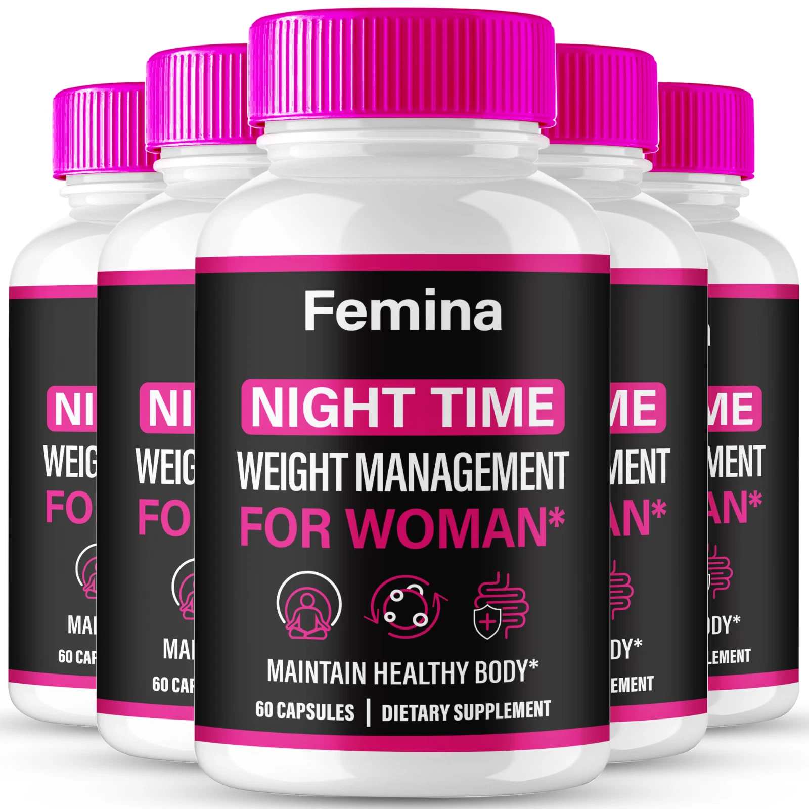 (5 Pack) Femina Nighttime Capsules, Supports Weight Loss Management Pills