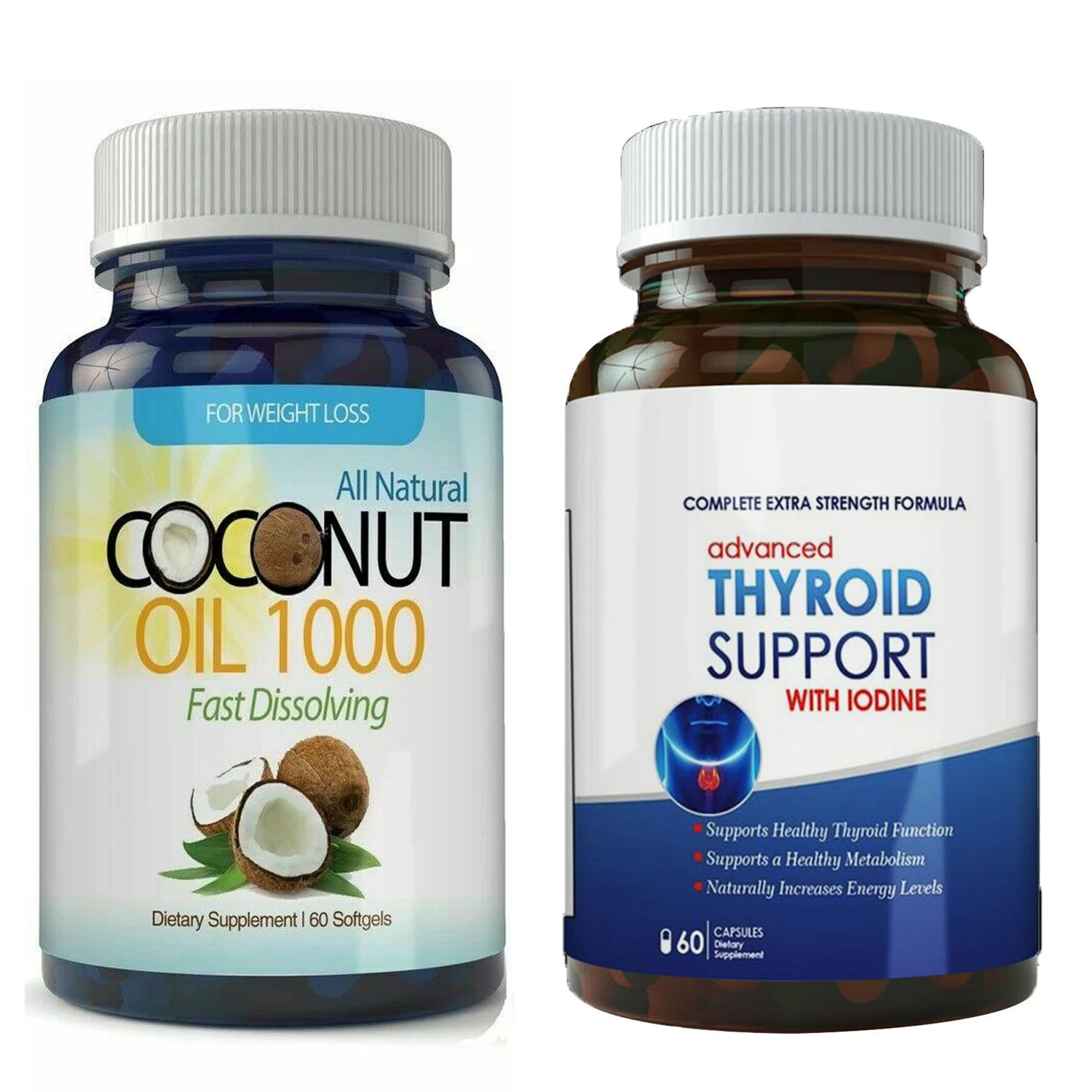 Natural Coconut Oil Weight Loss Softgels & Advanced Thyroid Support Capsules