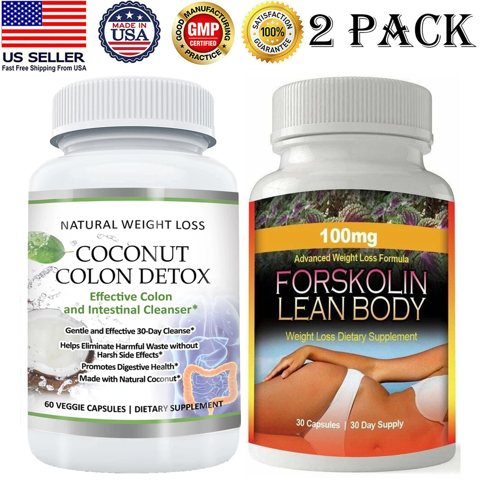 Coconut Colon Cleanse Detox Pills and Forskolin Extract Weight Loss Supplements