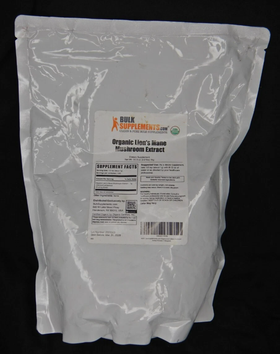 Big Bag Organic Lion's Mane Mushroom Extract Powder 2.2lbs BB 03/2028