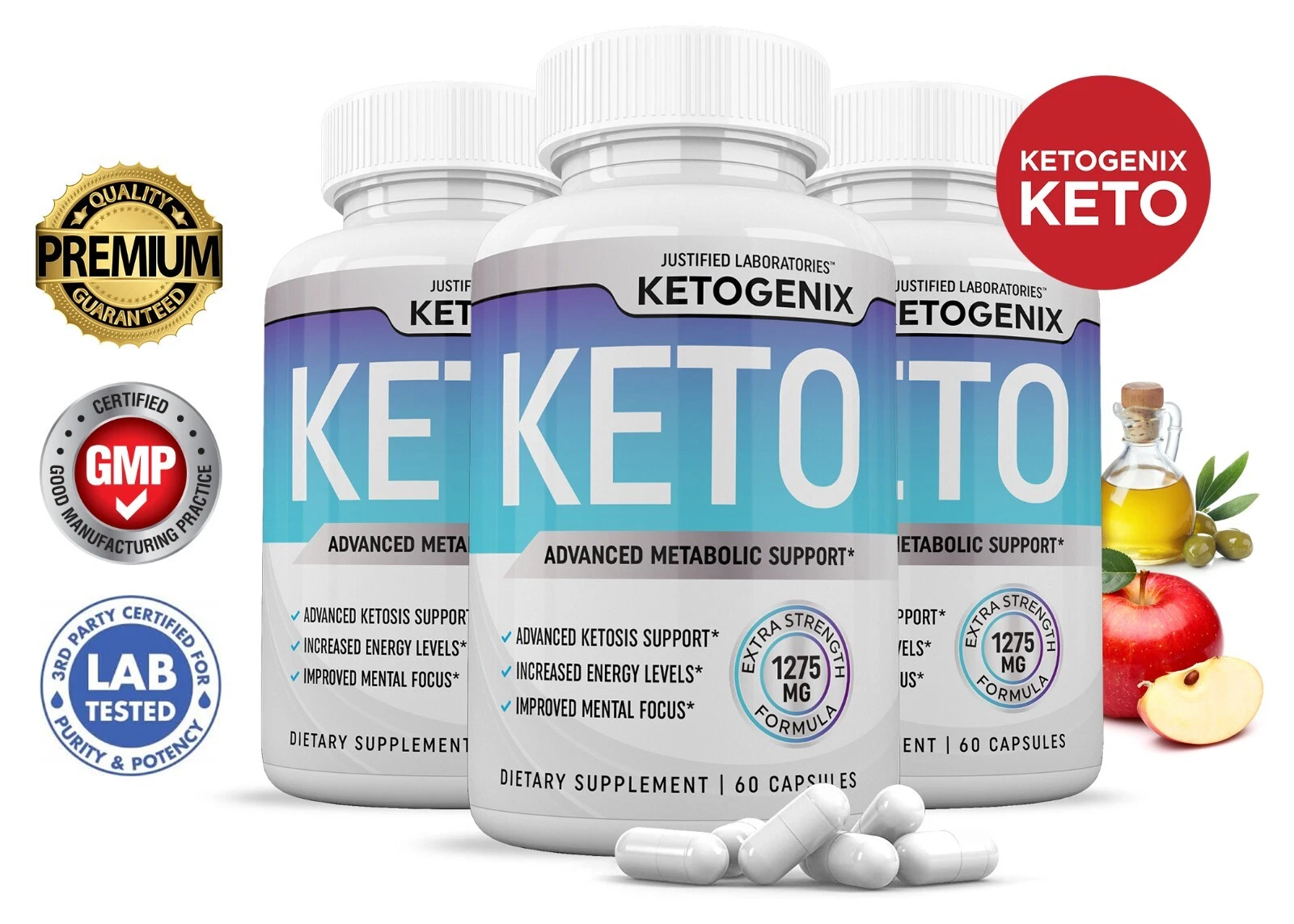 Ketogenix Keto ACV Pills 1275MG New Improved Formula 3 Pack