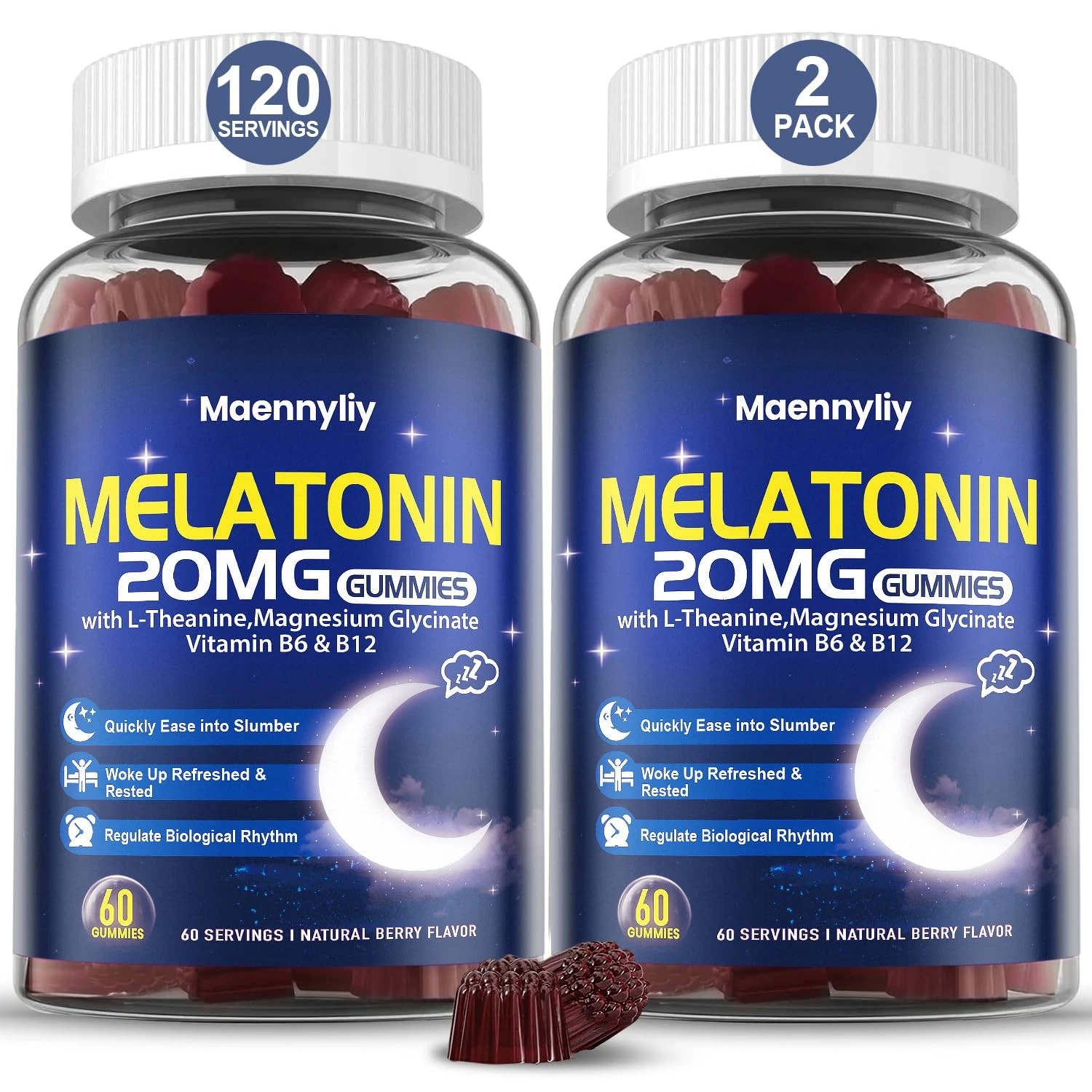 Melatonin Gummies 20mg Sugar Free with L-Theanine Magnesium Ashwagandha