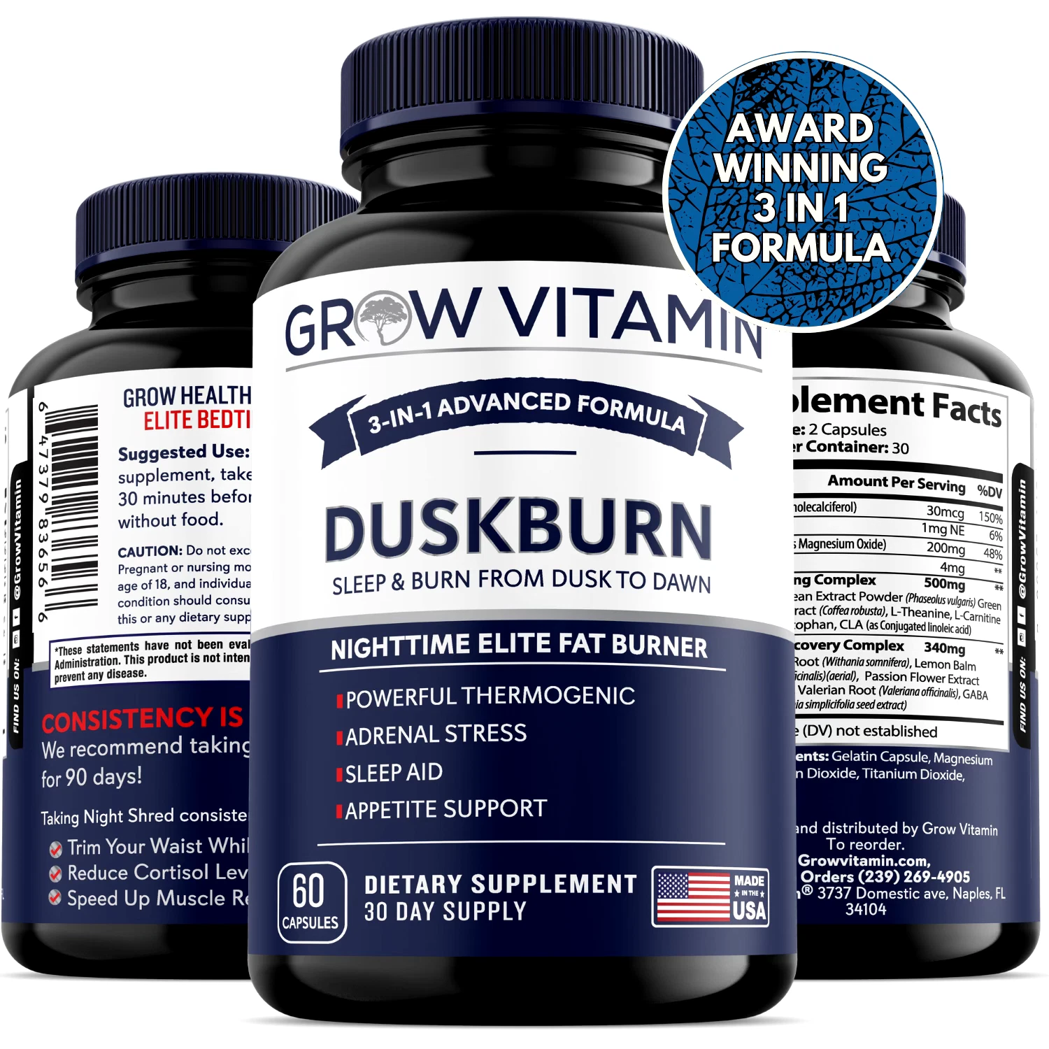 Grow Vitamin Burn Evolved Thermogenic Fat Burner 60 Caps - Night Time Burn- NEW