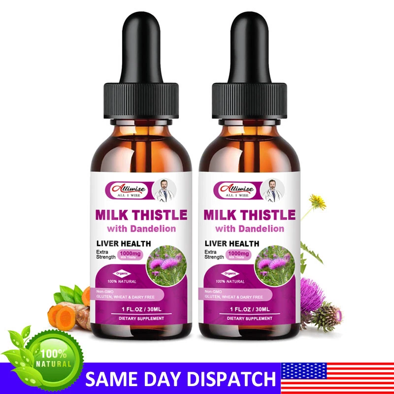 2 Bottles Milk Thistle Liquid Drop,Dandelion Root,Liver Cleanse Immune Support