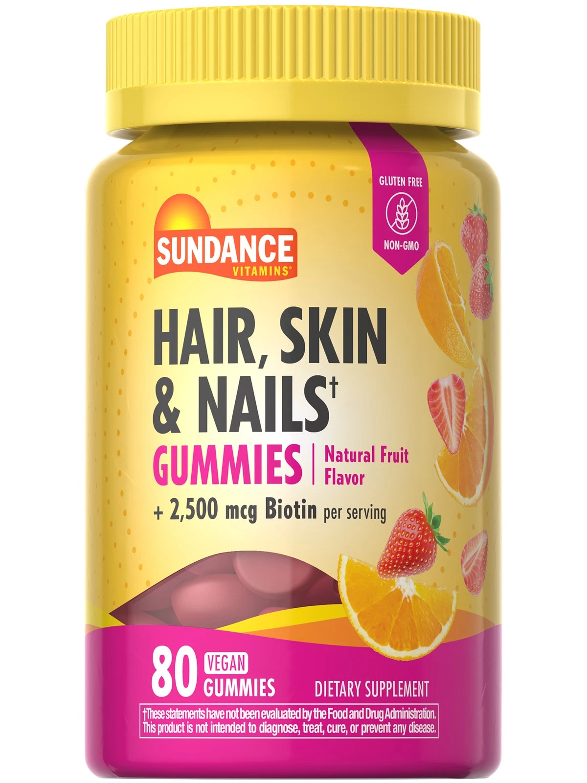 Hair Skin and Nails Gummies | 80 Count | with Biotin | Vegan | by Sundance