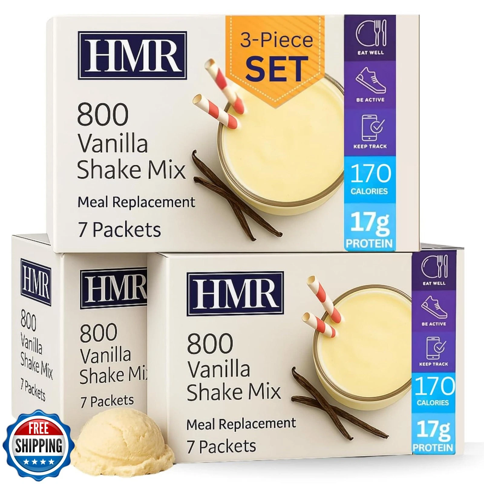 3-Pack HMR 800 Shake Meal Replacement Mix | Vanilla Shake Powder to Support H