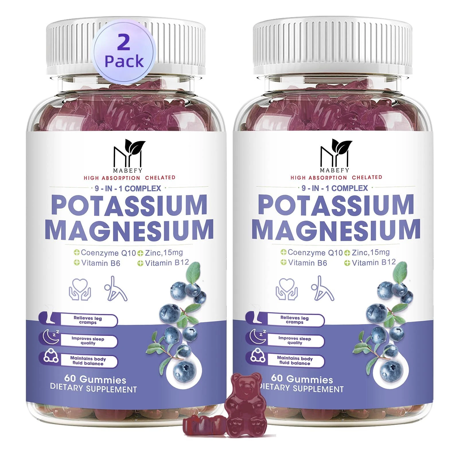 Potassium Magnesium Gummies 1800mg, Sugar-Free Potassium Gummies with Magnesi...