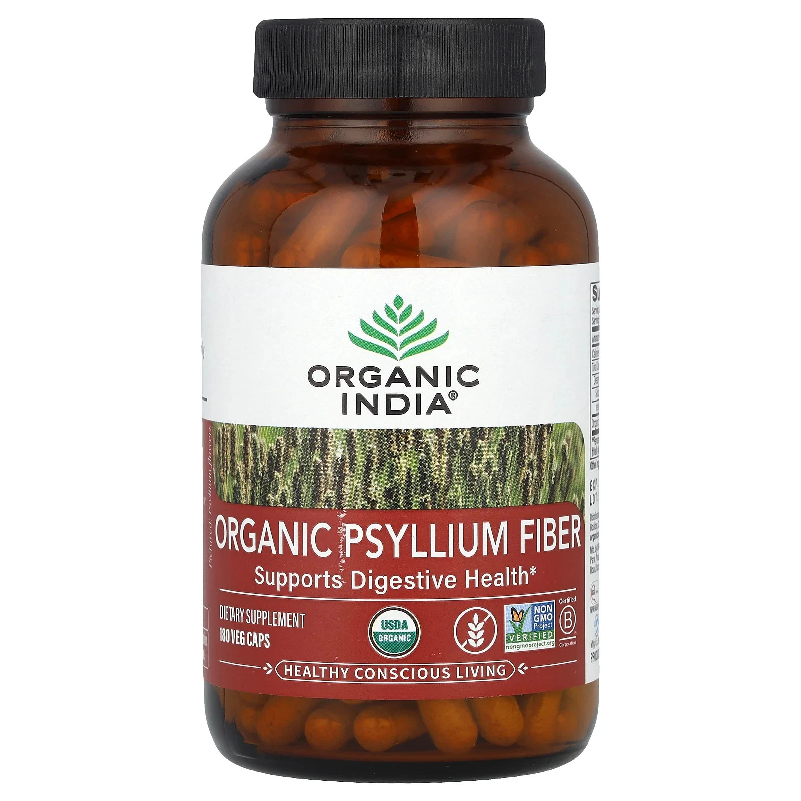 Organic Psyllium Fiber, 180 Veg Caps (0.52 g per Capsule)