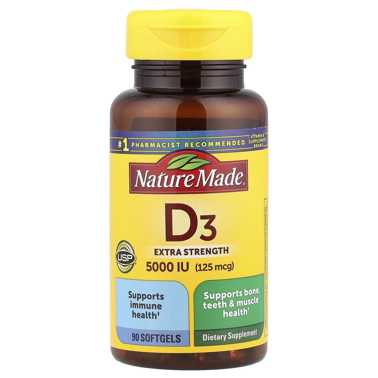 Nature Made D3 Ultra Strength 5000 IU 90 Softgels Gluten-Free, No Artificial
