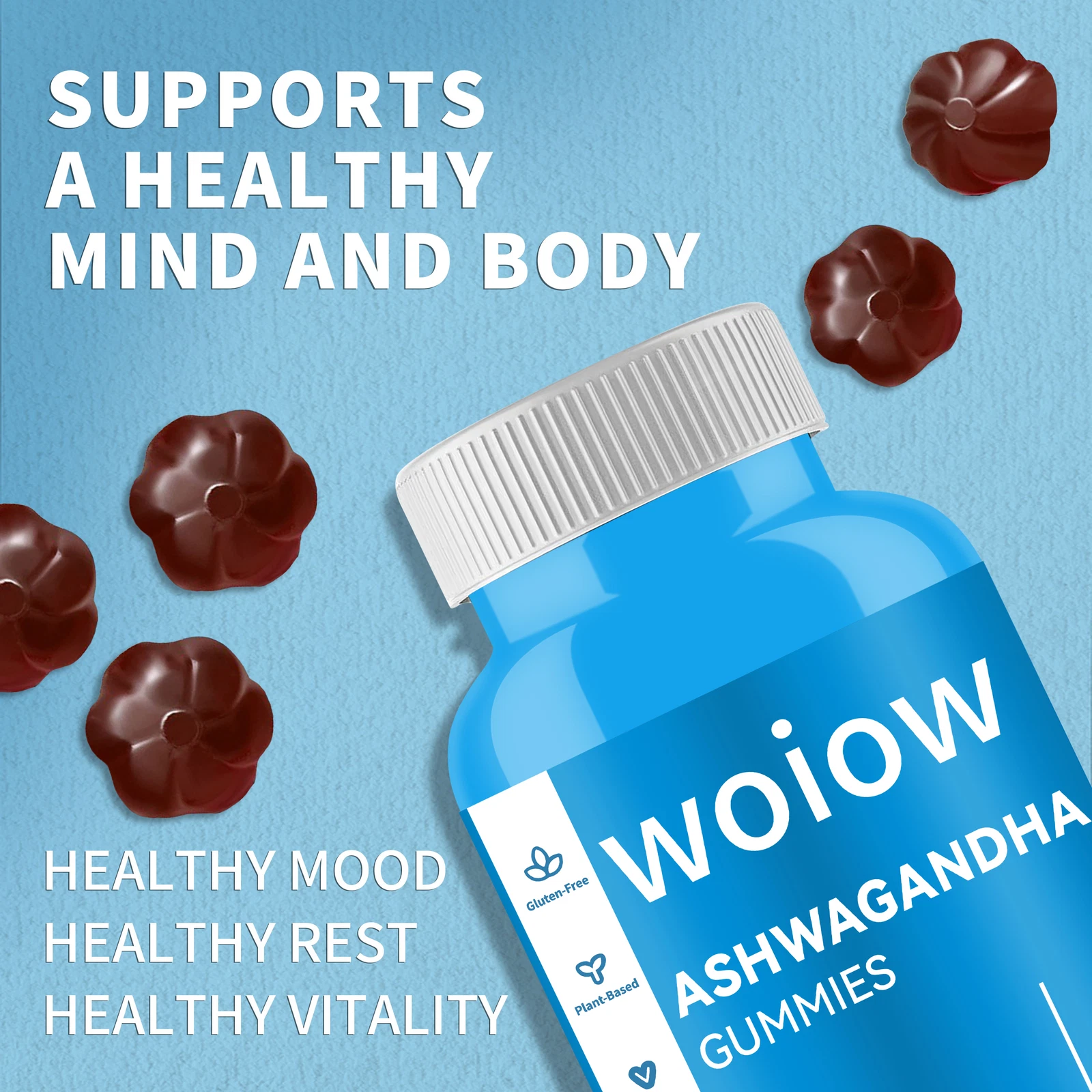 Woiow Nutrition Ashwagandha Gummies Mixed Berry 60 Count Gummies Pack of 2, 1