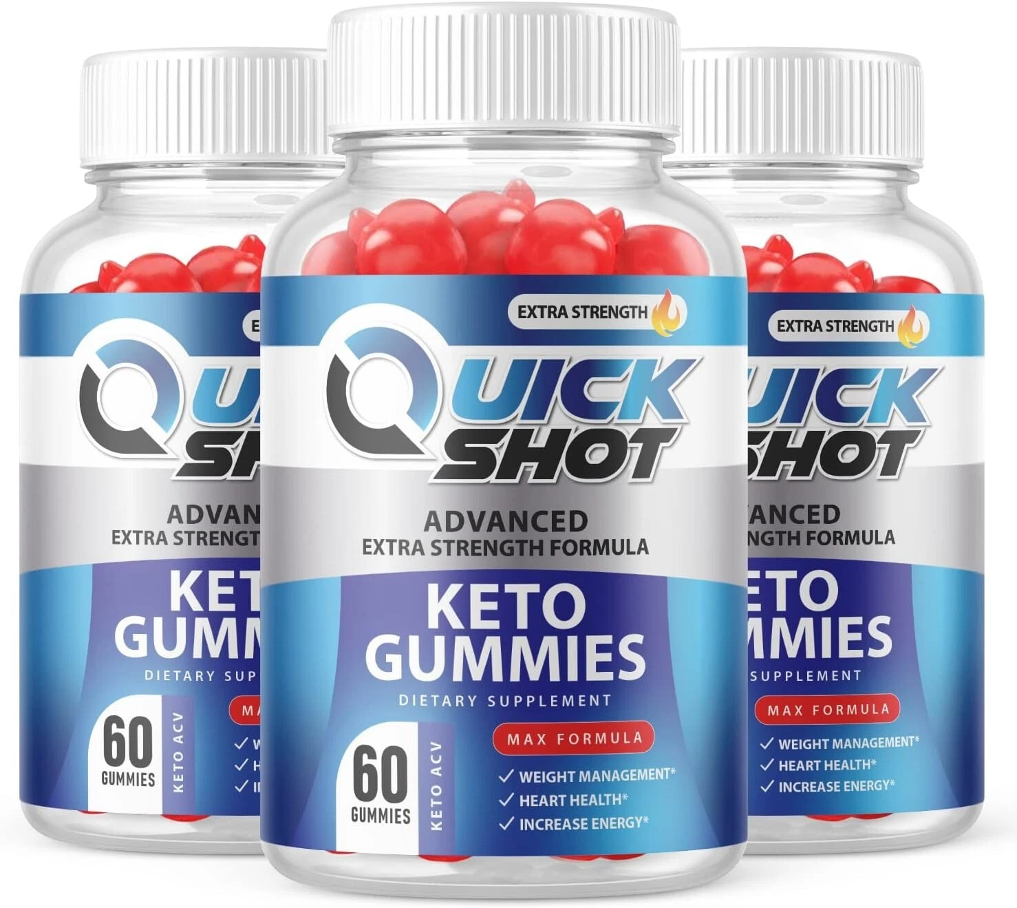 3 Pack - Quick Shot Keto ACV Gummies - Vegan, Weight Loss Supplement - 180 Gums
