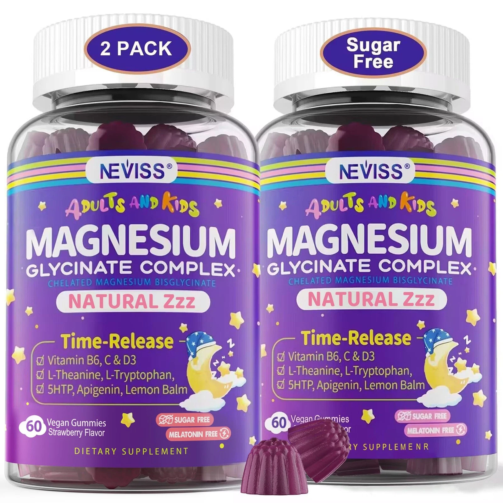 Magnesium Glycinate Gummies for Adults & Kids 4+, Sugar Free Magnesium Bisglycin