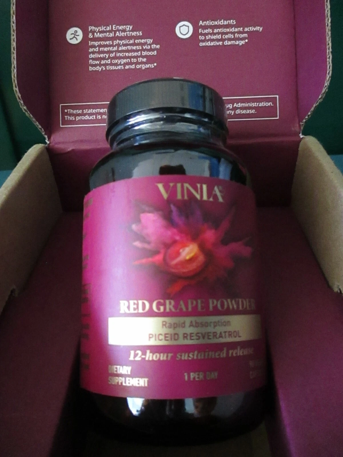 VINIA RED GRAPE POWDER 90 CAPSULES FULL SIZE SEALED EXP 2026 FREE SHIPPING