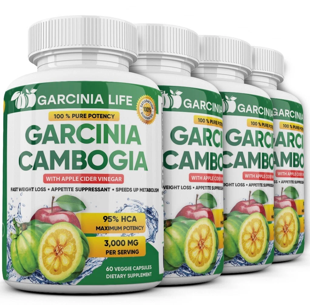 4 x Weight Loss Garcinia Cambogia w/ Apple Cider Vinegar ACV Fat Burner Pills