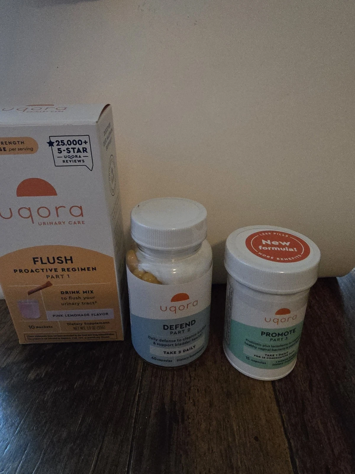 Part 1 Pink Lemonade, Uqora Defend Part 2, Uqora Promote Part 3. 3 Month Supply