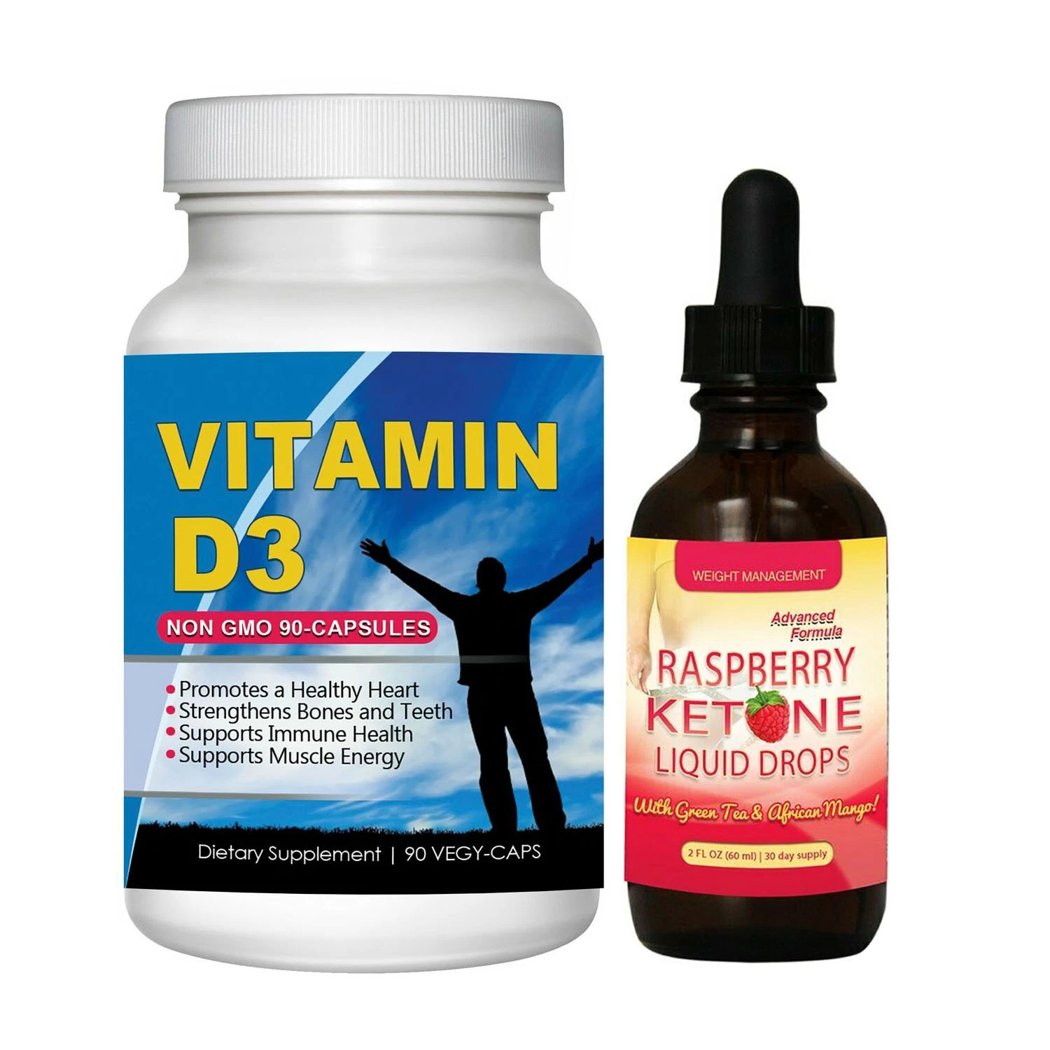 Vitamin D3 Immune Health Capsules & Raspberry Ketone Liquid Weight Loss Drops