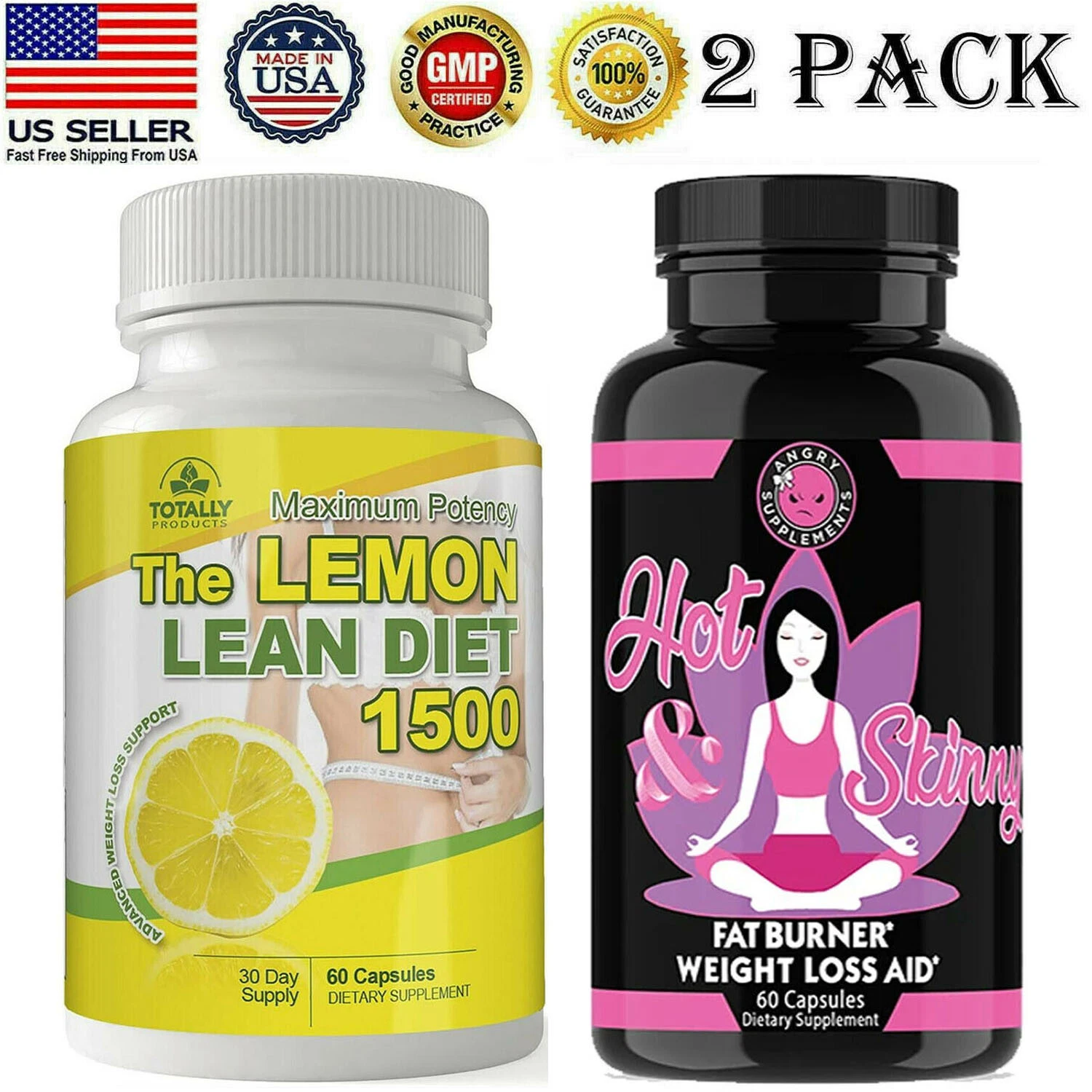 Lemon Lean Diet Caps Fat Burn Hot & Skinny Weight Loss Aid Supplement Pills 2pk